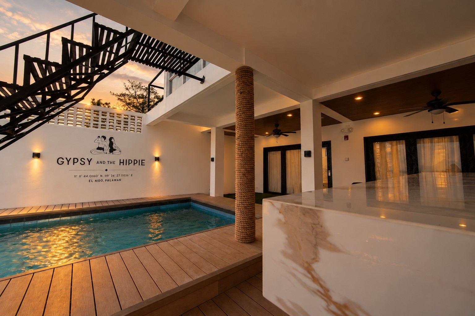 Gypsy and the Hippie pool and lobby area in El Nido