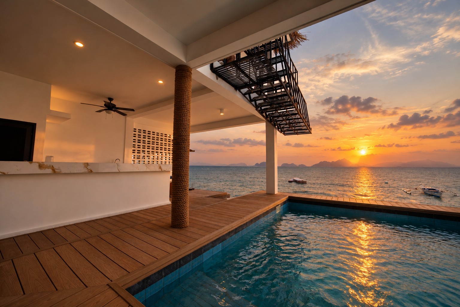 Pool bar overlooking sunset at Gypsy and the Hippie